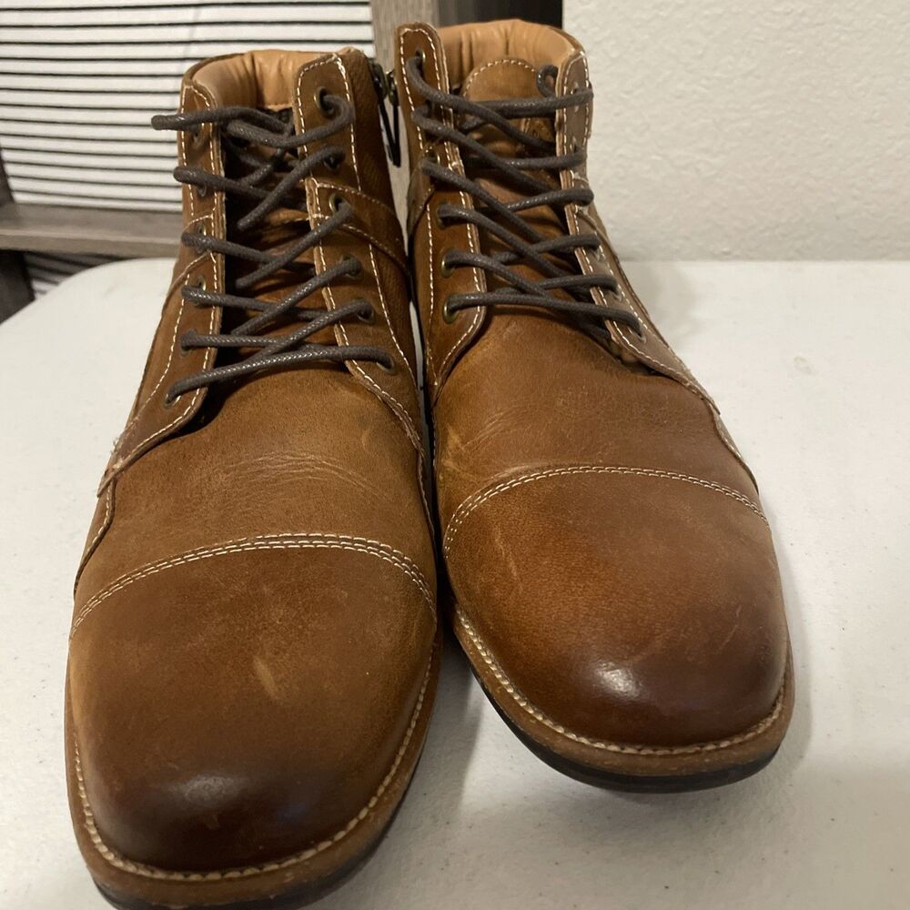 Steve Madden Jotting  Cap Toe Boot In Dark Tan Size 10.5